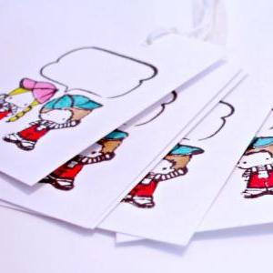 Comic Bubble Boy And Girl Hand-colored Gift Tags..