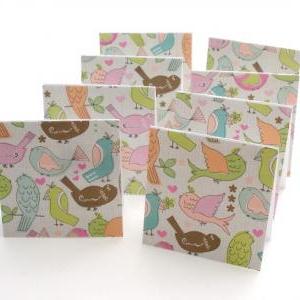 Set Of 8 Blank Mini Note Cards In Poteeka Birds..