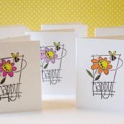 Handmade mini note cards bee happy set of 8 hand colored mini cards lunchbox notes
