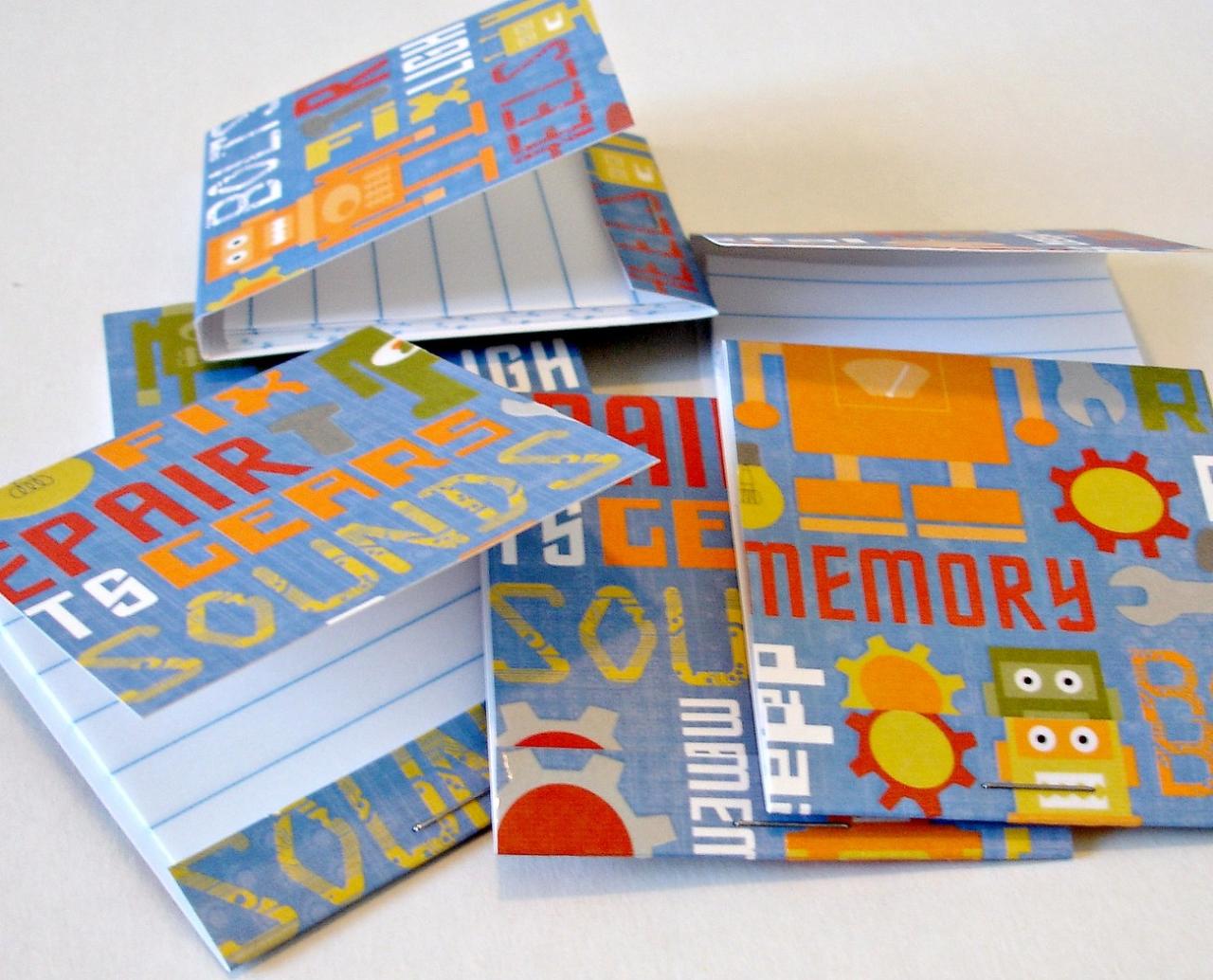 Boys Love Robot Mini Matchbook-style Note Pads Jotter Set Of 6 Handmade Matchbook Note Pads
