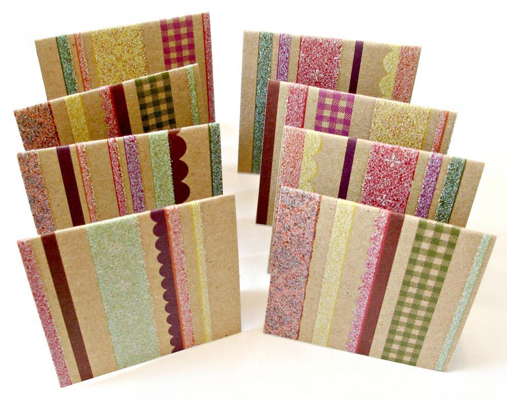 Kraft Mini Note Cards In Glitter And Stripes Pattern Set Of 8 Handmade Mini Cards Gift Cards Note Cards
