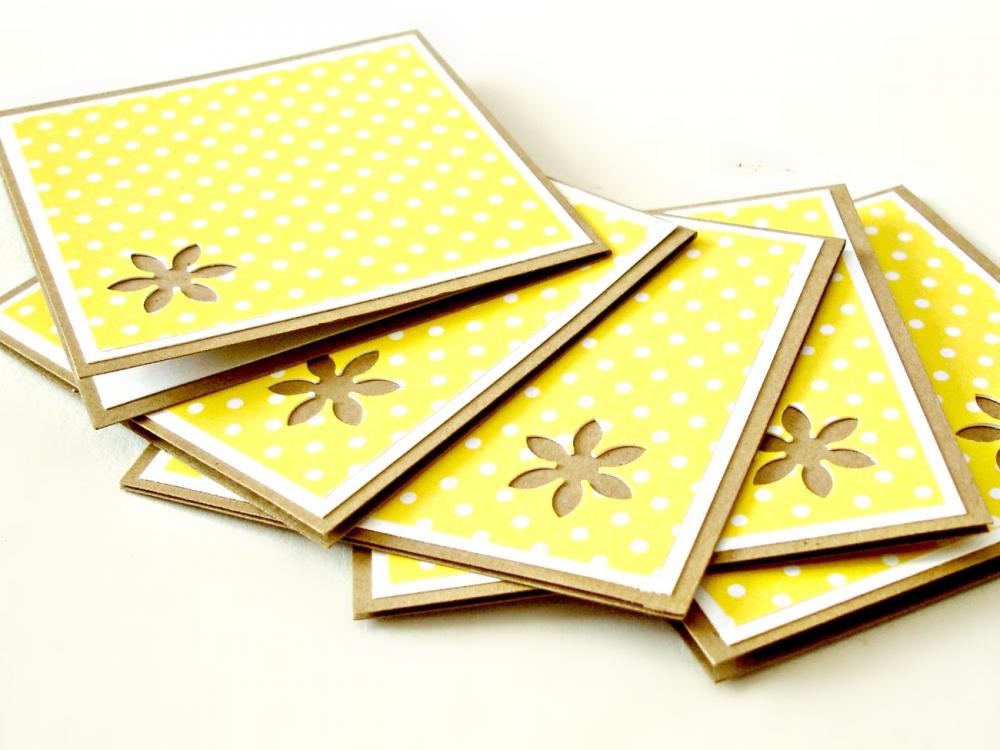 Yellow And White Mini Polkadot Mini Note Cards Set Of 8 Handmade Mini Cards Blank Mini Cards