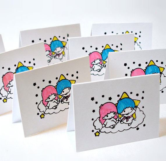 Little Twin Star Kiki And Lala Handmade Mini Cards Cute Mini Cards Set Of 6