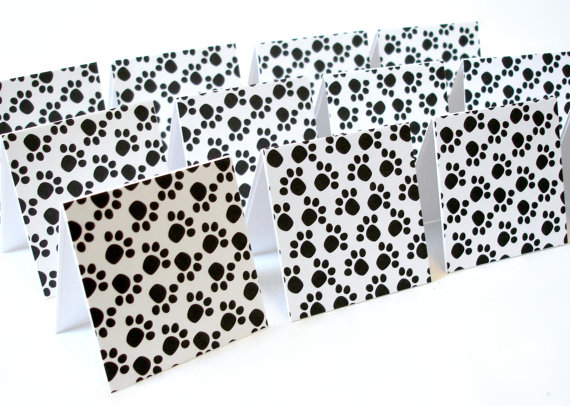 Paw Print Handmade Mini Note Cards Dog Lovers Black And White Mini Note Cards Tags Set Of 12